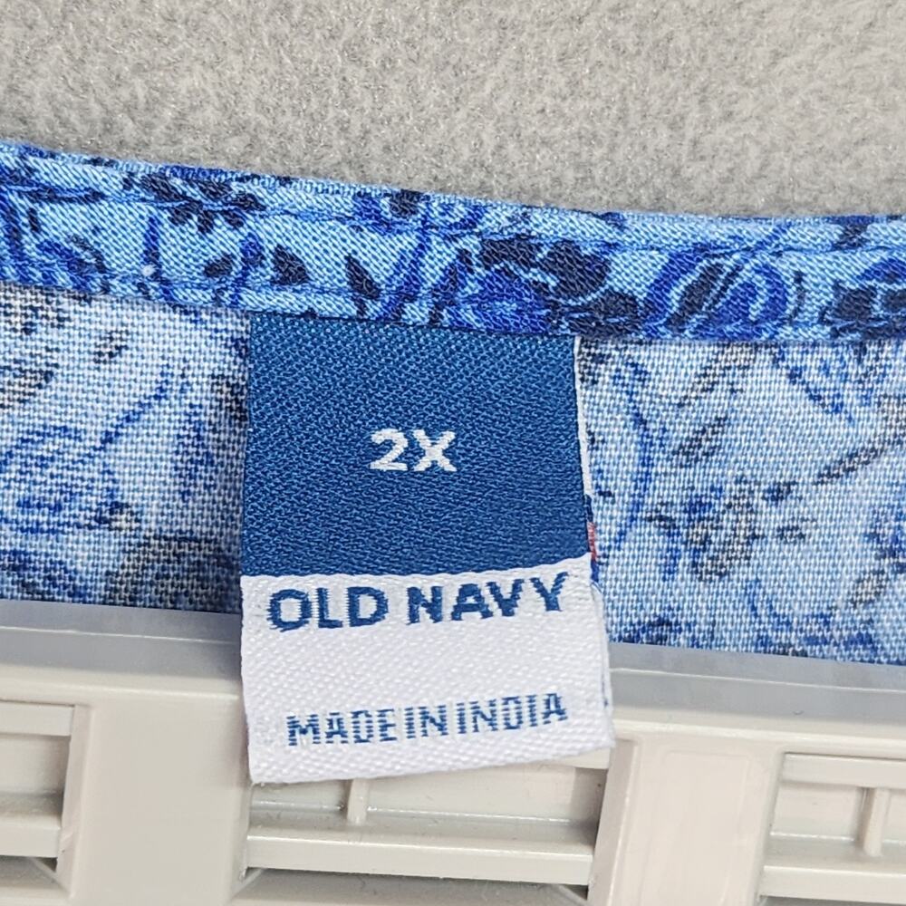 Old Navy Womens 2X Blue Floral Peasant Blouse Boho Hippie Cottagecore Pockets - Picture 10 of 13